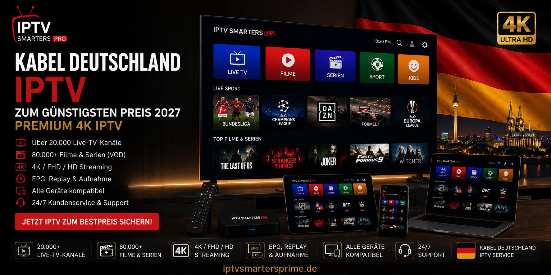 Kabel Deutschland IPTV zum günstigsten Preis 2027 – Premium 4K IPTV