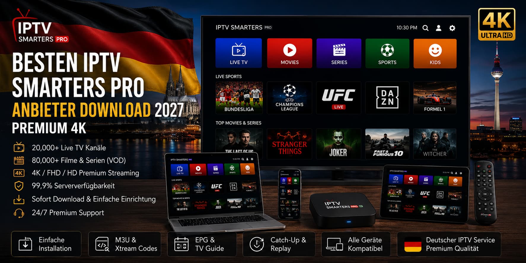 Besten IPTV Smarters Pro Anbieter Download 2027 – Premium 4K