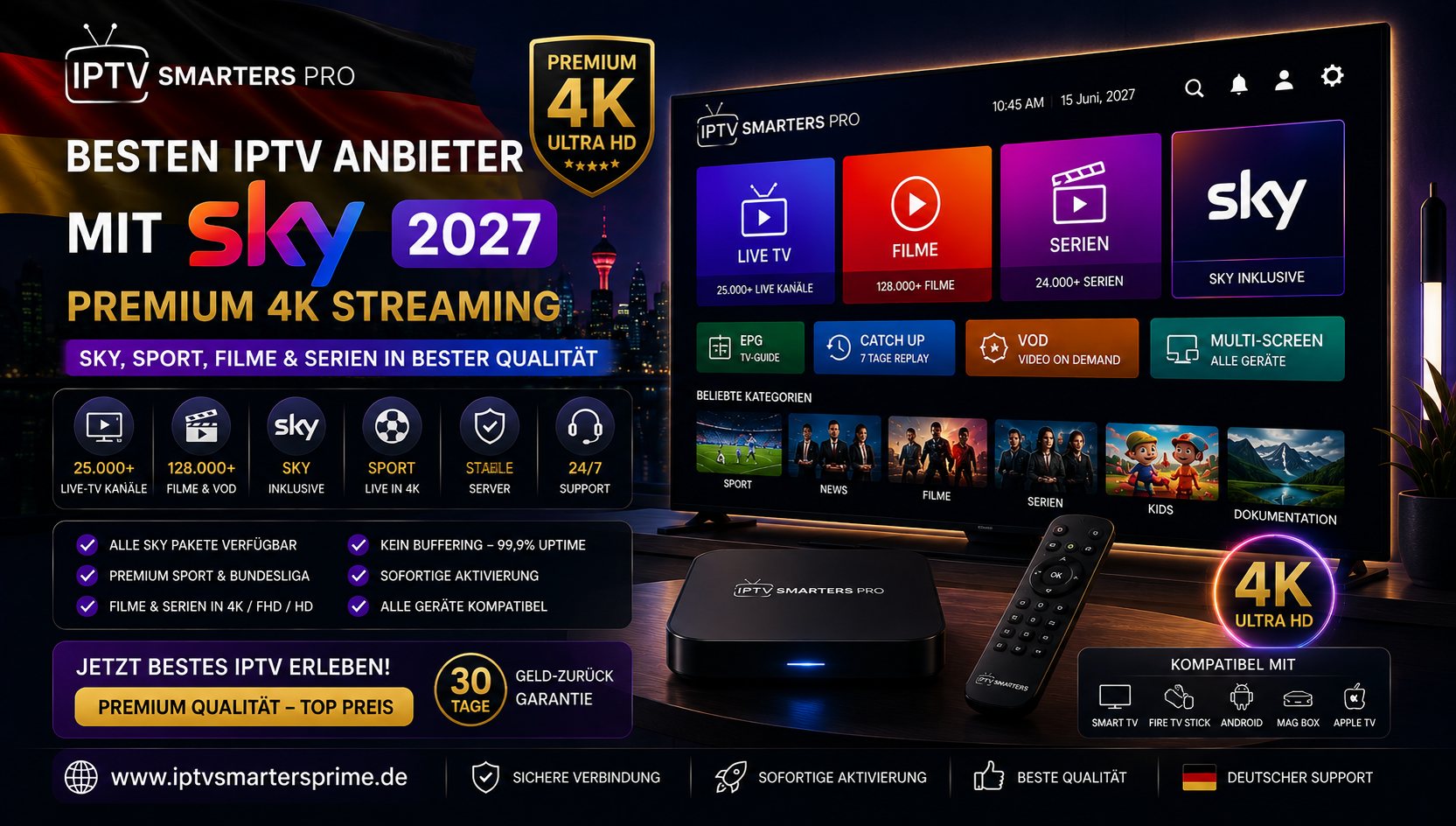 Besten IPTV Anbieter mit Sky 2027 – Premium 4K Streaming