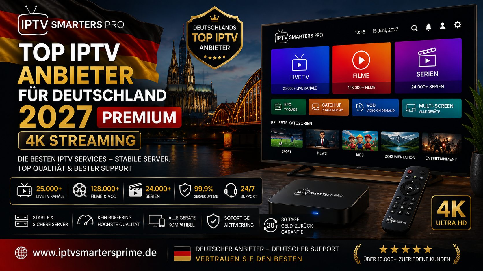 Top IPTV Anbieter für Deutschland 2027 – Premium 4K Streaming