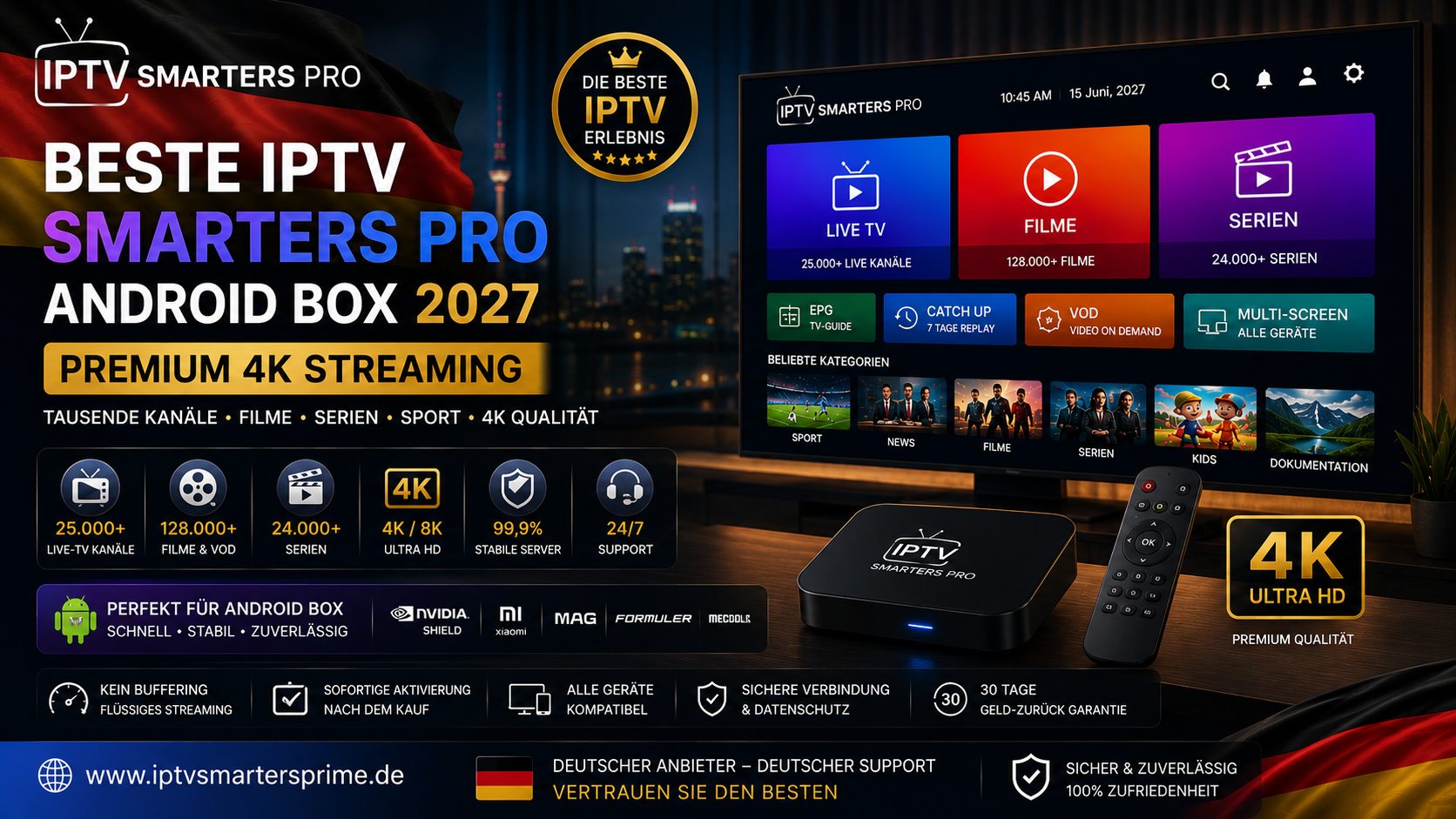 Beste IPTV Smarters Pro Android Box 2027 – Premium 4K Streaming