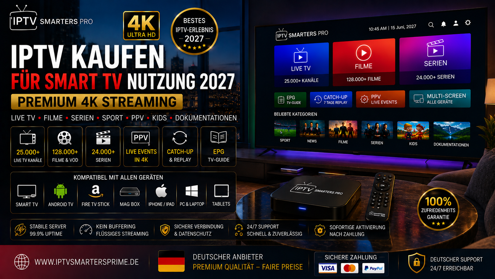 IPTV kaufen für Smart TV Nutzung 2027 – Premium 4K Streaming