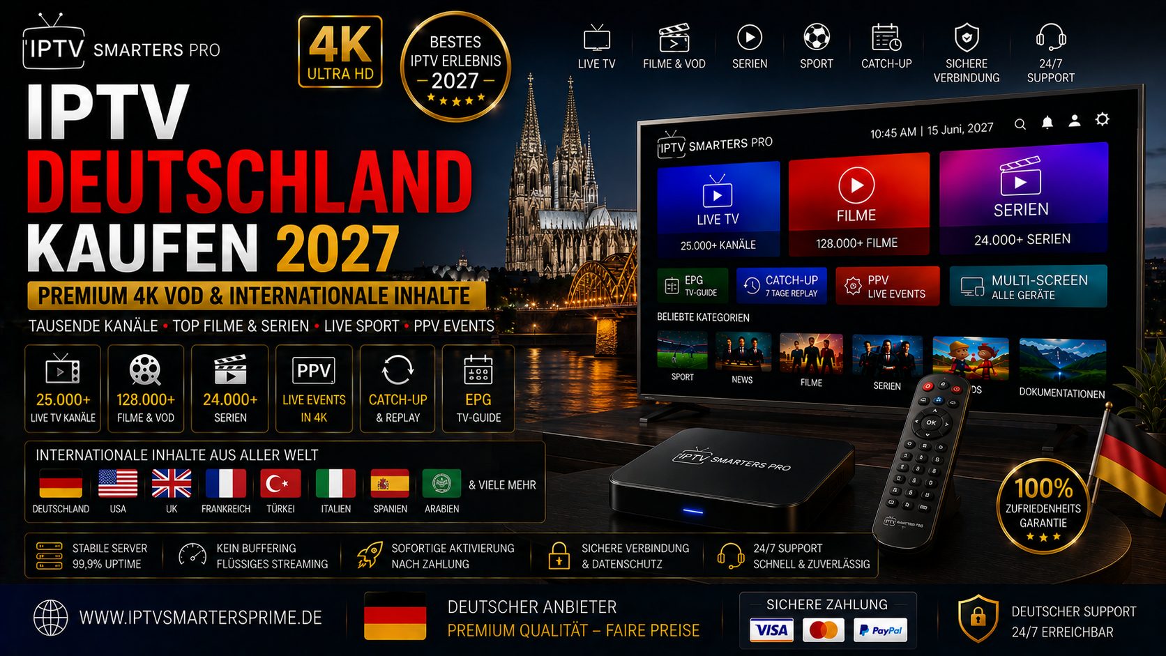 IPTV Deutschland kaufen 2027 – Premium 4K VOD & internationale Inhalte