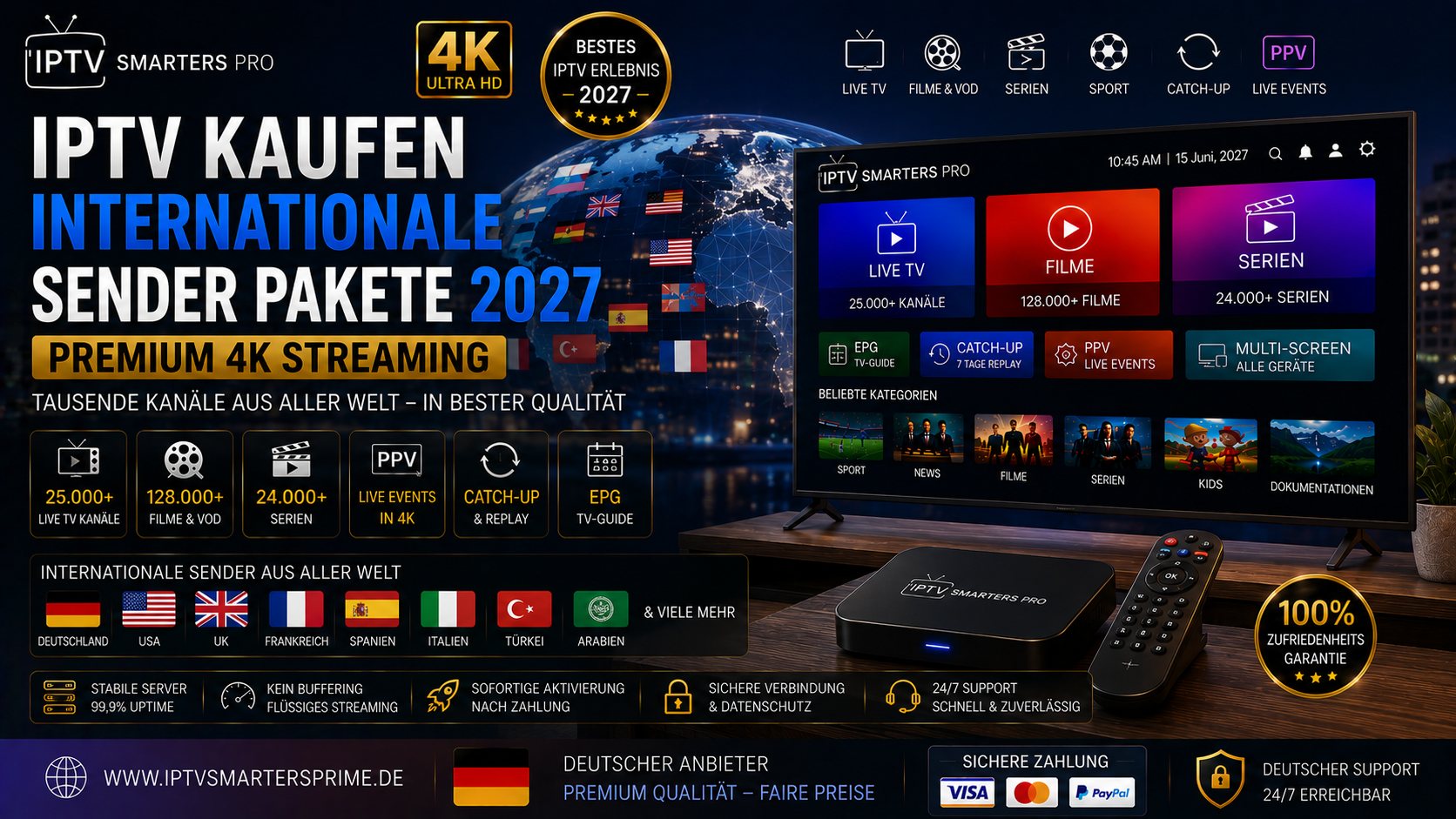IPTV kaufen internationale Sender Pakete 2027 – Premium 4K Streaming