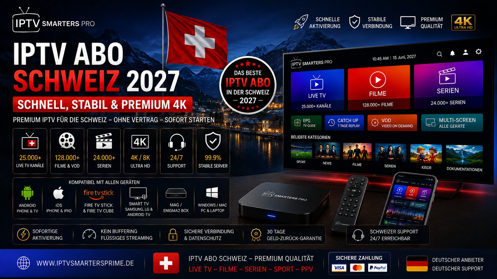 IPTV Abo Schweiz 2027 – Schnell, stabil & Premium 4K