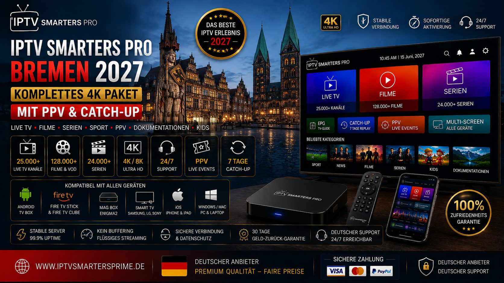 IPTV Smarters Pro Bremen 2027 – Komplettes 4K Paket mit PPV & Catch-Up
