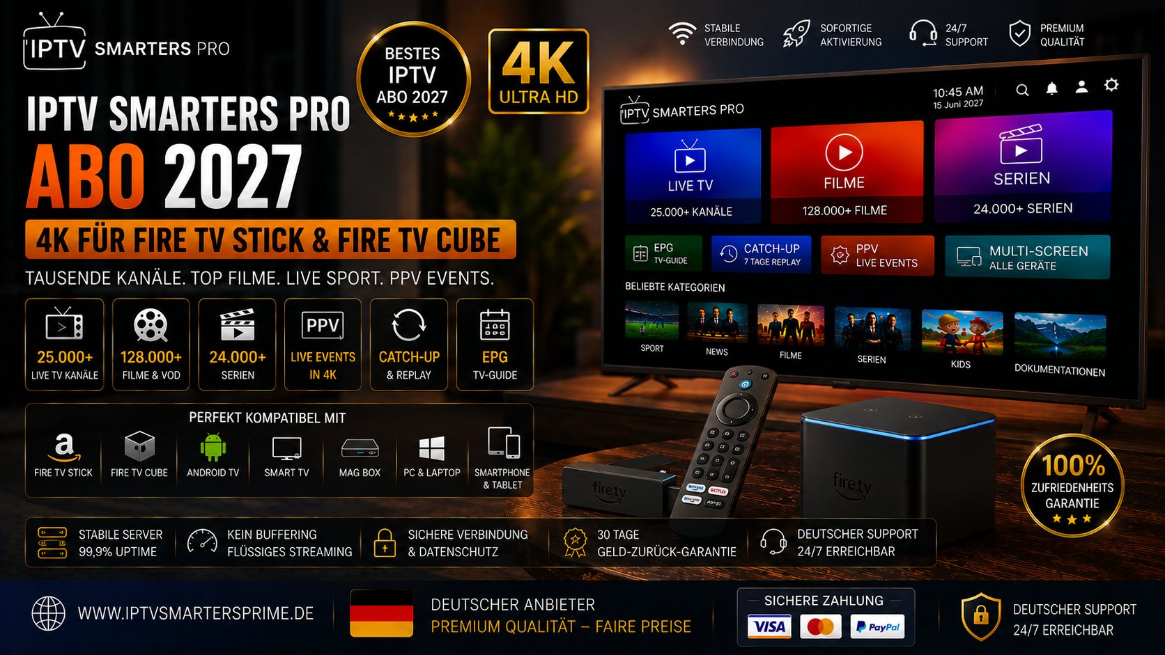IPTV Smarters Pro Abo 2027 – 4K für Fire TV Stick & Fire TV Cube
