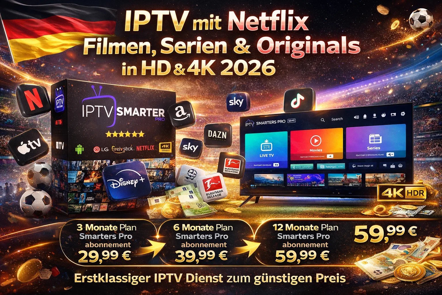 IPTV mit Netflix Filmen, Serien & Originals in HD & 4K 2026