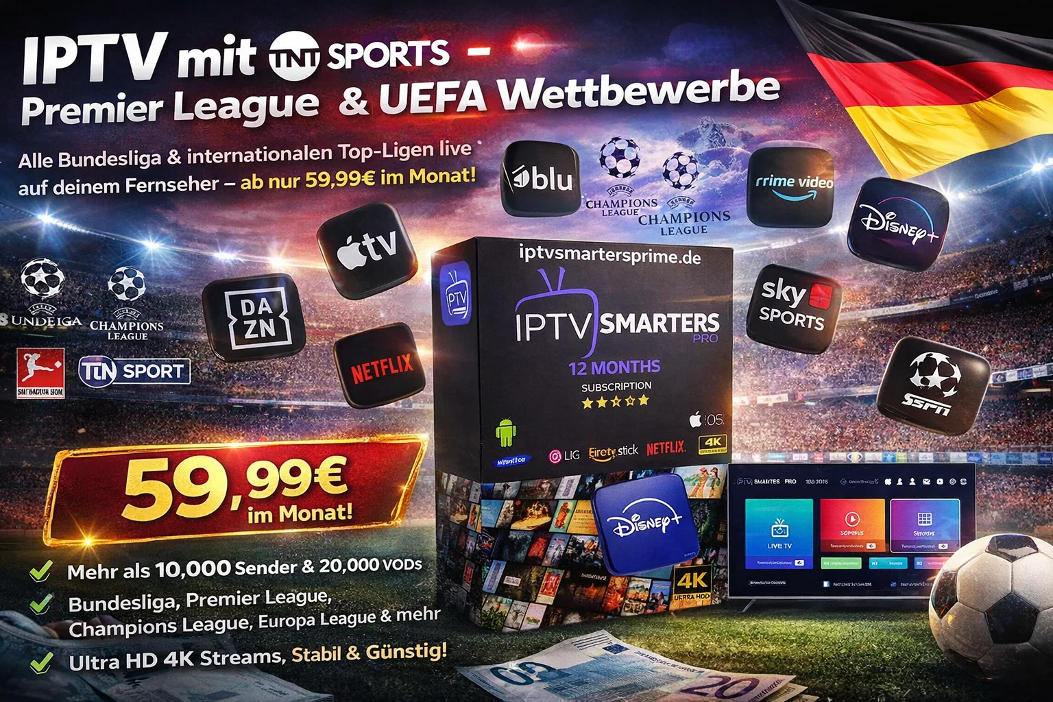 IPTV mit TNT Sports – Premier League & UEFA Wettbewerbe