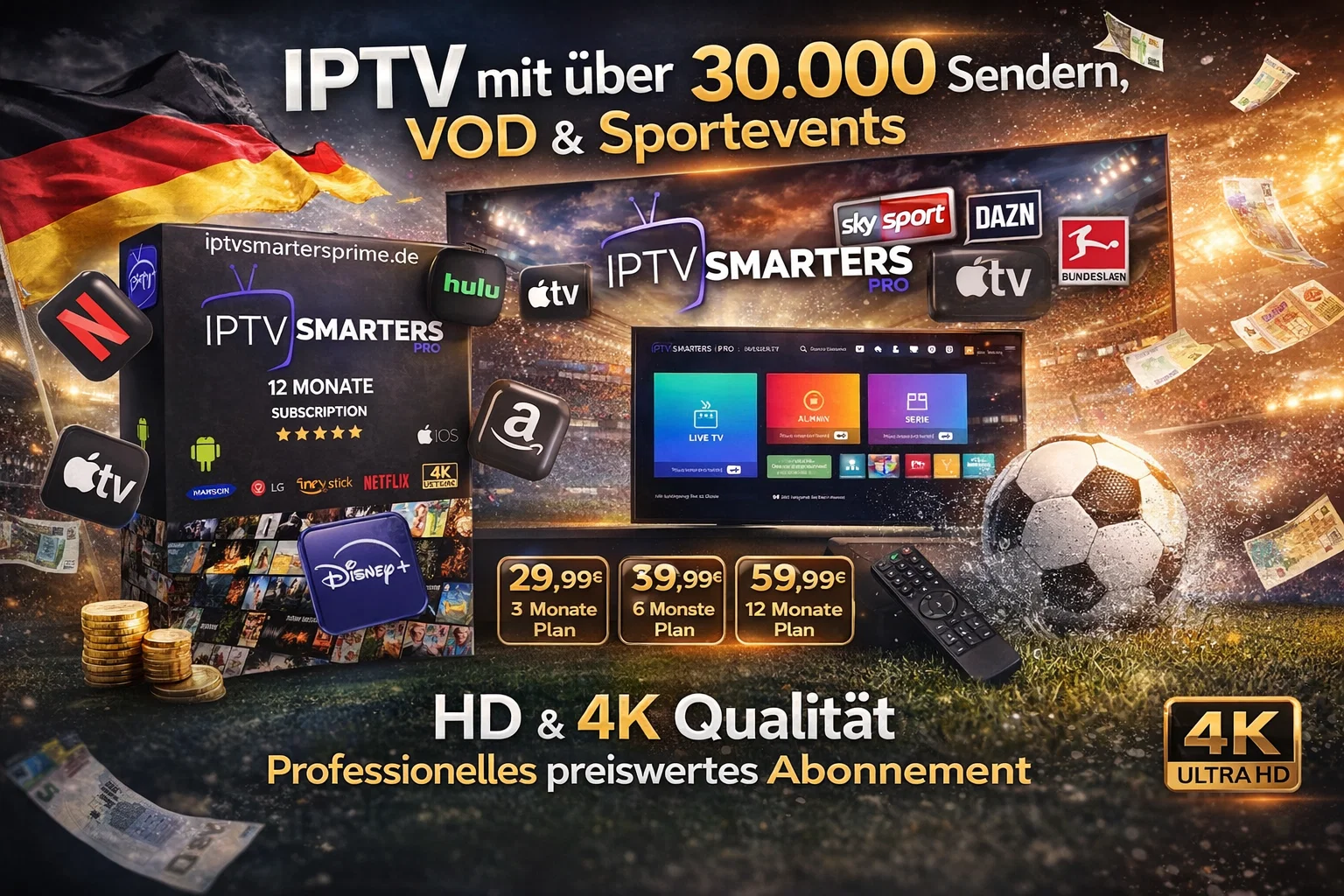 IPTV mit über 30.000 Sendern, VOD & Sportevents