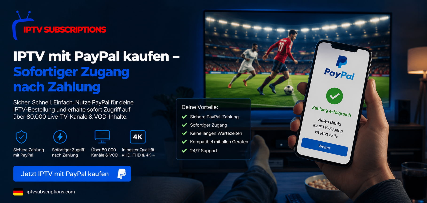 IPTV mit PayPal kaufen – Sofortiger Zugang nach Zahlung