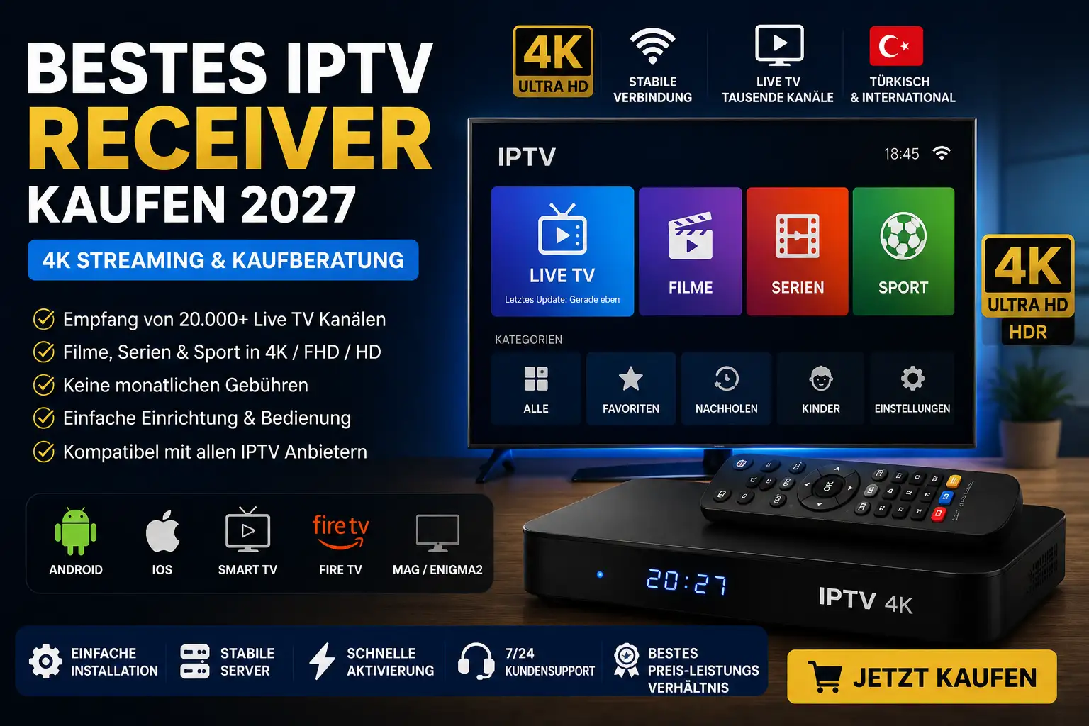 Bestes IPTV Receiver kaufen 2027 | 4K Streaming & Kaufberatung